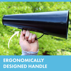 Thorness megaphone narrow end and grip showing comfortable handling benefit