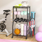 ThreeHio front view full rack showing organized weights and space savings