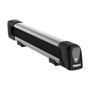 Thule SnowPack front view showing sleek silver profile and aerodynamic benefit