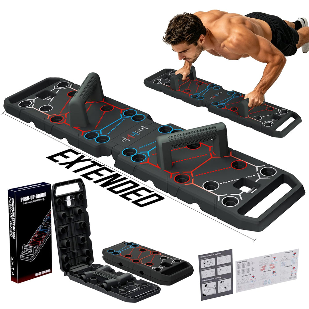 Tibnun extended push up board front view showing full-length frame and grip zones for stability