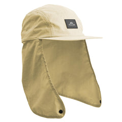Tillak Chamisa front view in tan showing 5-panel fit and brim protection
