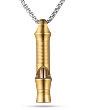 TISUR titanium whistle front view showing compact gold finish and clear tone port for signaling