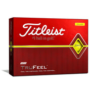 Titleist TruFeel yellow front packaging showing one dozen and soft feel benefits