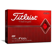 Titleist TruFeel matte red front packaging showing one dozen balls and clear brand labeling for confidence