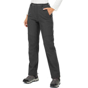 Toomett front view of grey snow pants showing fit and pockets for secure storage