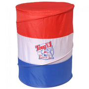 Tough 1 front view of pop-up barrel showing size and red white blue pattern for easy practice