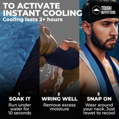 Tough Outdoors towel wrapped around neck providing sweat relief