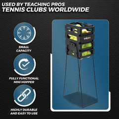 Tourna mini ballport legs propped for waist‑height feeding convenience