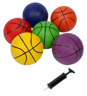 Trademark Innovations front view of multicolor six-ball set showing included pump and packaging benefits