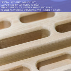 Trademark Innovations hang board mounted on wall with climber using holds to build grip strength
