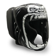 Trained headgear front view showing full-face coverage and secure fit benefits