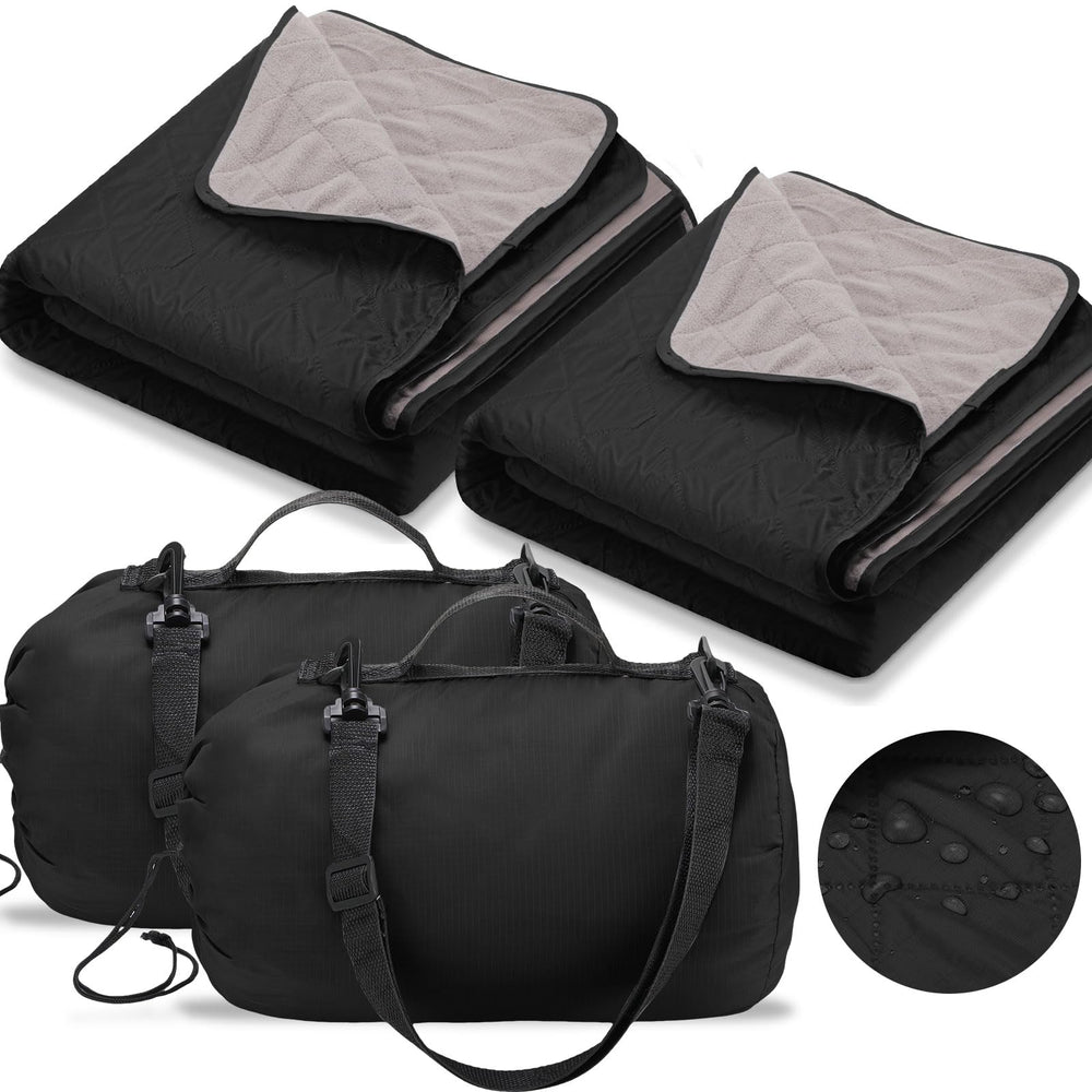 Tranqun front view showing two black waterproof blankets, ready to share