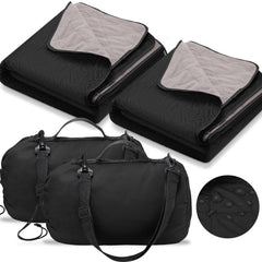 Tranqun front view showing two black waterproof blankets, ready to share