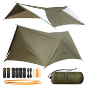 Travel Bird front view setup showing full tarp coverage and weather protection