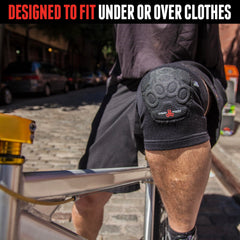 Triple Eight knee pads worn over shorts during tricks showing mobility benefit