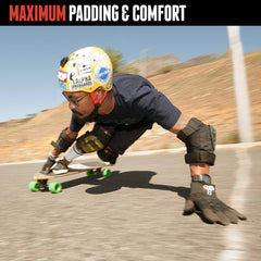 Triple Eight EP 55 worn in action on skateboard illustrating secure fit