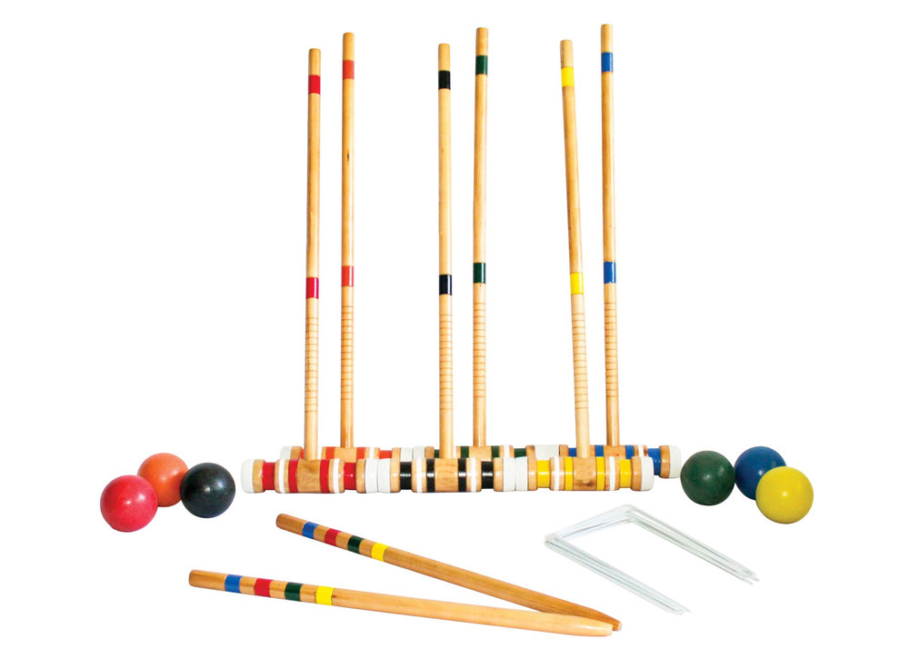 Triumph Sports front view of full croquet set showing all included pieces and portability