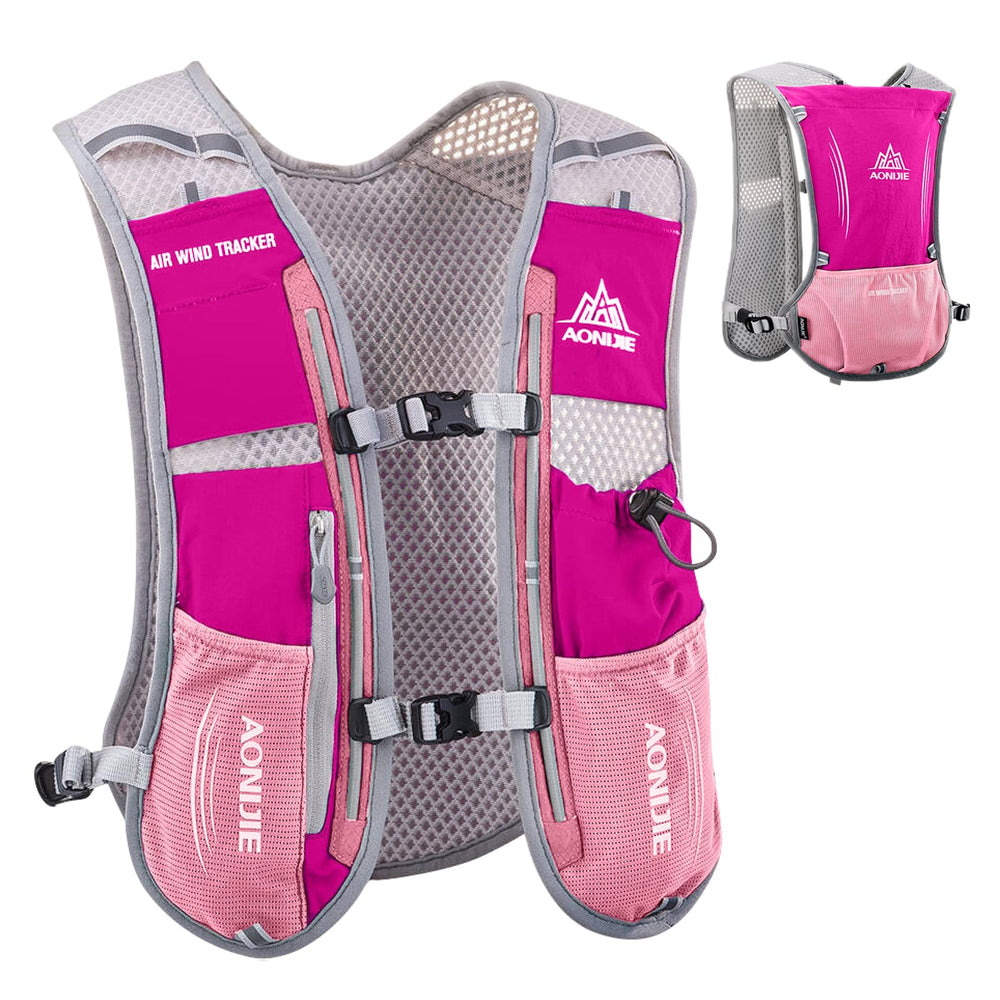 TRIWONDER front view of rose-red vest showing pockets and buckles for organized storage