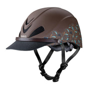 Troxel front view turquoise paisley helmet showing stylish protection