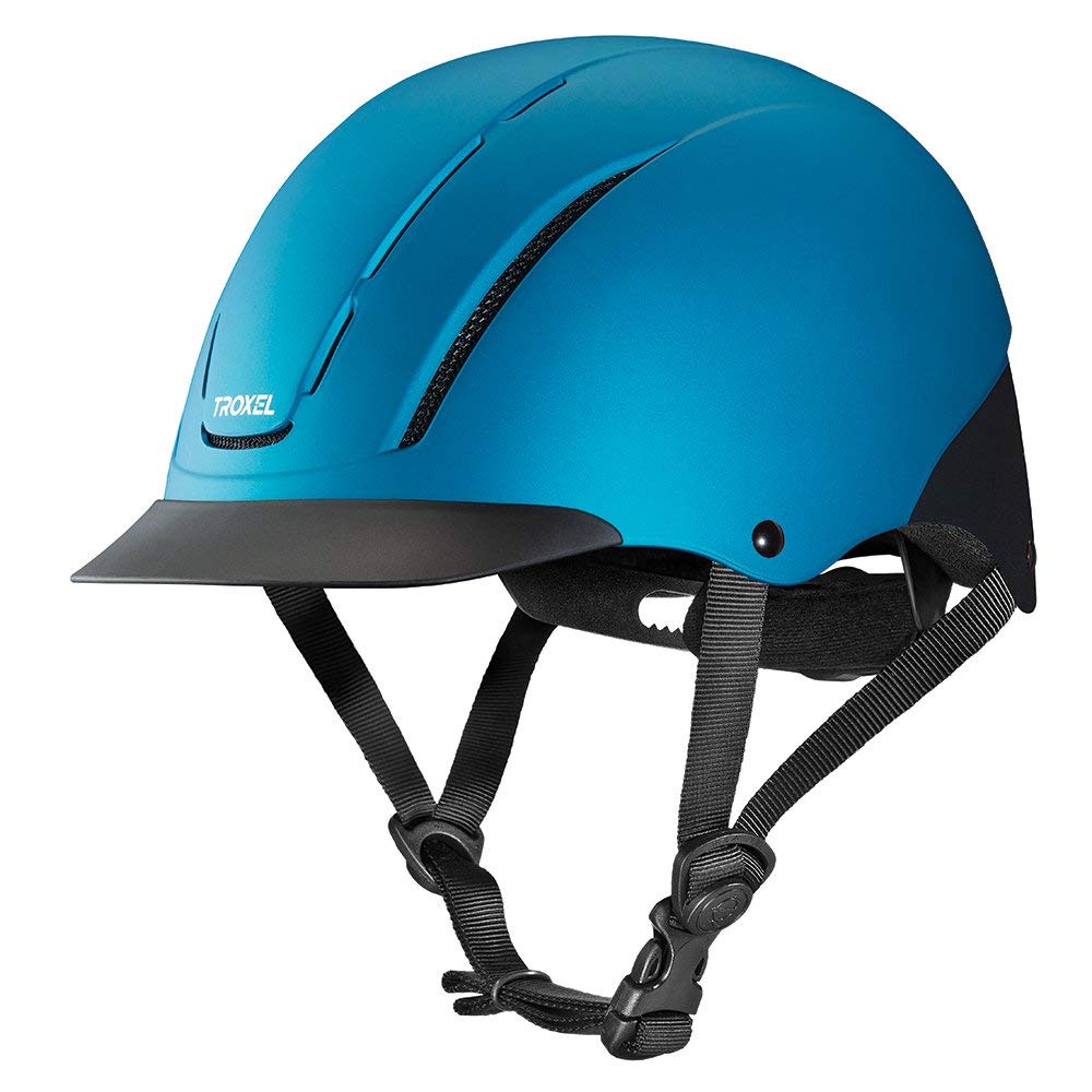 Troxel Spirit teal helmet front profile showing low-profile shell and ventilation for comfort