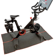 TrubliFit front view showing towel covering Peloton mat protects floor