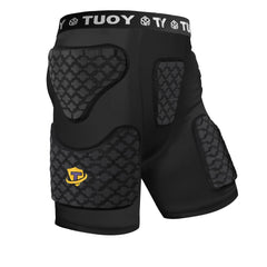 TUOY front view girdle showing six-pad layout and low-profile protection