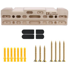 TWO STONES front profile hangboard showing varied holds and ergonomic taper for comfort