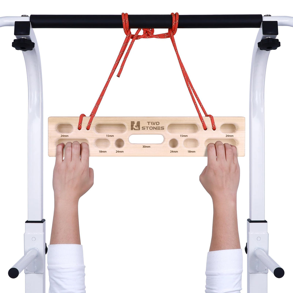 Two Stones hangboard front view showing multiple pockets and edges for varied training benefit