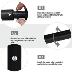 TWO STONES mounting hardware and press-button arm detail for quick installation