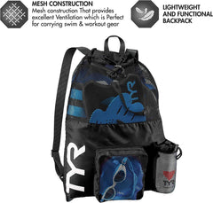 TYR backpack carried poolside by swimmer illustrating comfortable transport between sessions