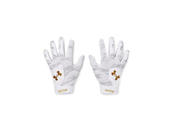 Under Armour front view youth gloves showing fit and clean white design for confident grip