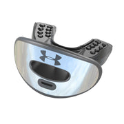 Under Armour front view of silver lip guard showing full-face coverage and protection