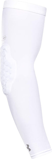 Under Armour padded compression sleeve front view showing full-arm coverage and sun protection benefit
