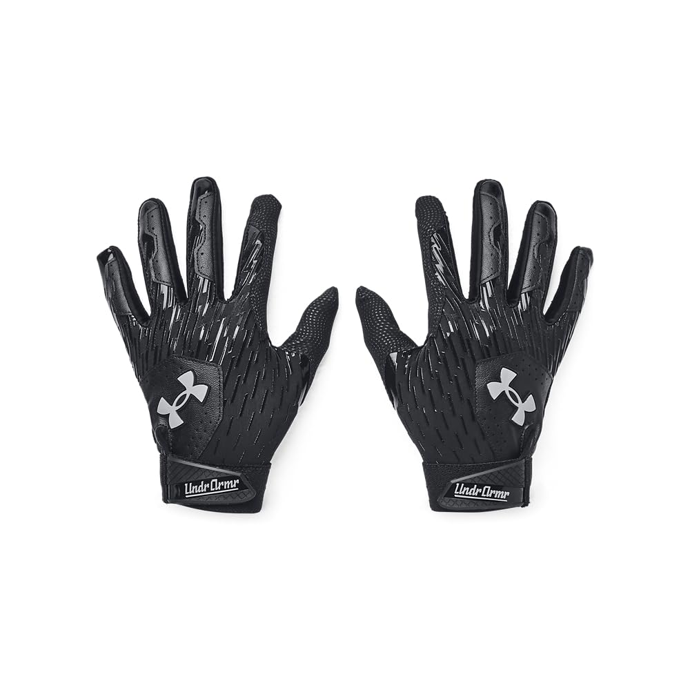 Under Armour gloves front view showing HeatGear® backhand and secure fit benefit
