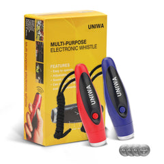 UNIWA front packaging showing two-color whistle set and included pouch for ready use