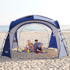 UNP front view of blue canopy showing roomy shade and easy shelter