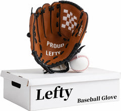 Urby lefty glove front view showing easy close and ready play benefit