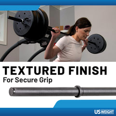 US Weight barbell loaded with standard 1" plates demonstrating versatile weight options