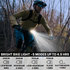 UWILE in use on a night ride projecting long, clear light down trail