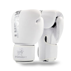 Valchiria glove front view showing white silver design and professional look