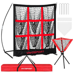 VAVOSPORT front view of nine-square pitching net showing strike zone targets and durability