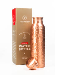 VedVision front view showing hammered copper bottle with travel-ready durability