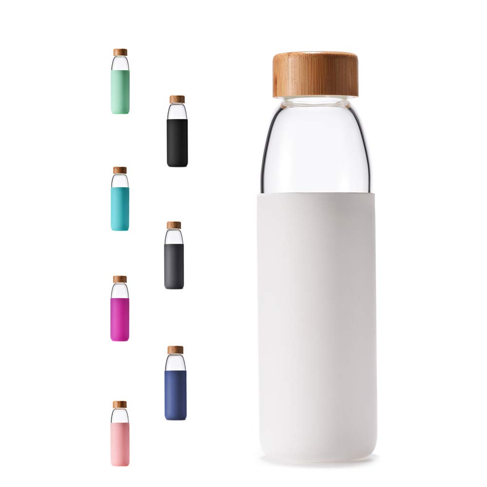 veegoal front view of 25 oz glass bottle showing clear body and sleeve benefit