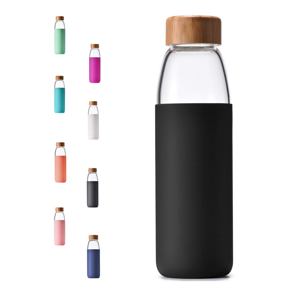 veegoal front view of 18 oz glass bottle shows clear purity and style