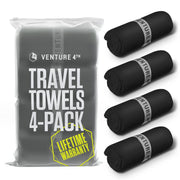 VENTURE 4TH front view of four black towels showing pack savings and versatility