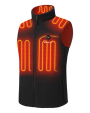 Venustas front view of heated vest showing panel layout and zip for warmth