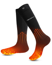 Venustas heated socks front view showing full-length coverage and snug fit benefit