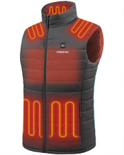 Venustas vest front view showing six heating zones and streamlined warmth