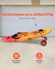 VEVOR kayak cart side profile emphasizing sturdy aluminum frame
