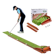 VEVOR putting mat front view showing clean surface and wood base benefit consistent practice